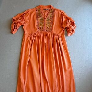 Ritu Kumar Orange Women’s Maxi Dress with Embroidery